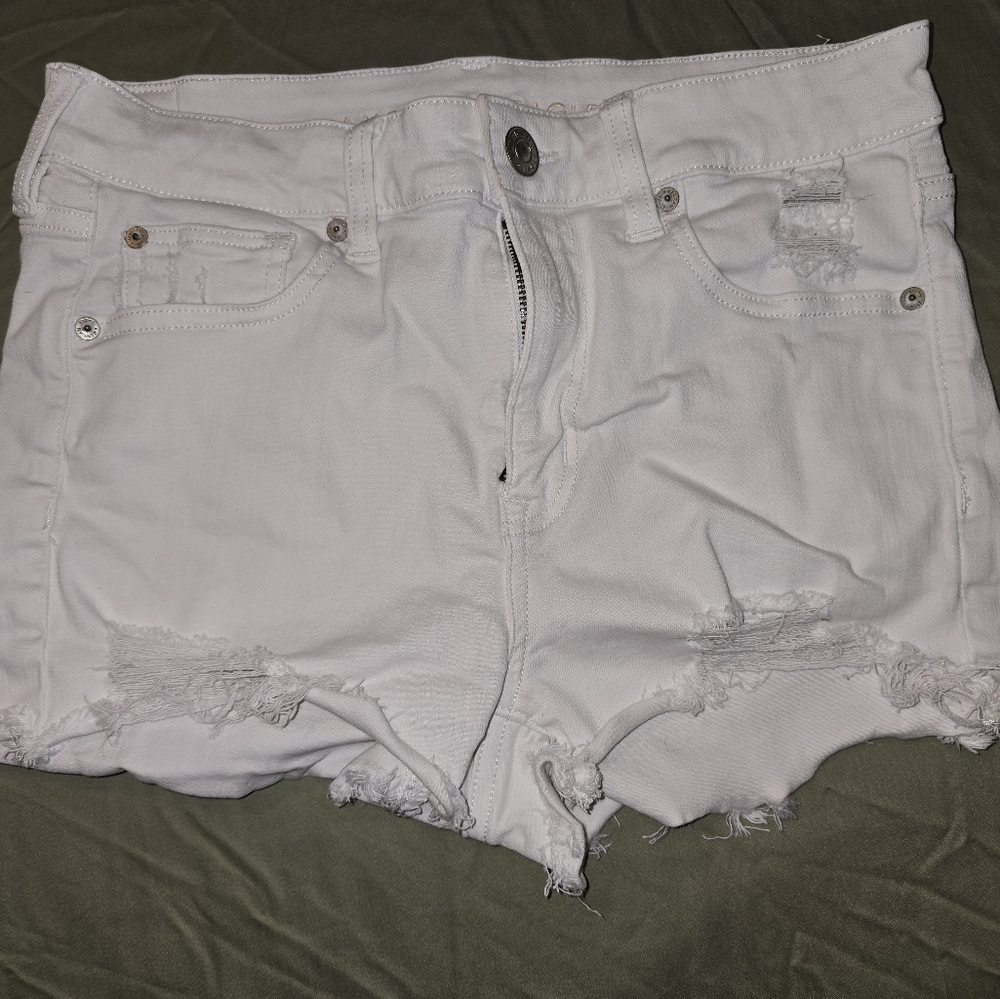American Eagle Outfitters White Distressed Jean Shorts